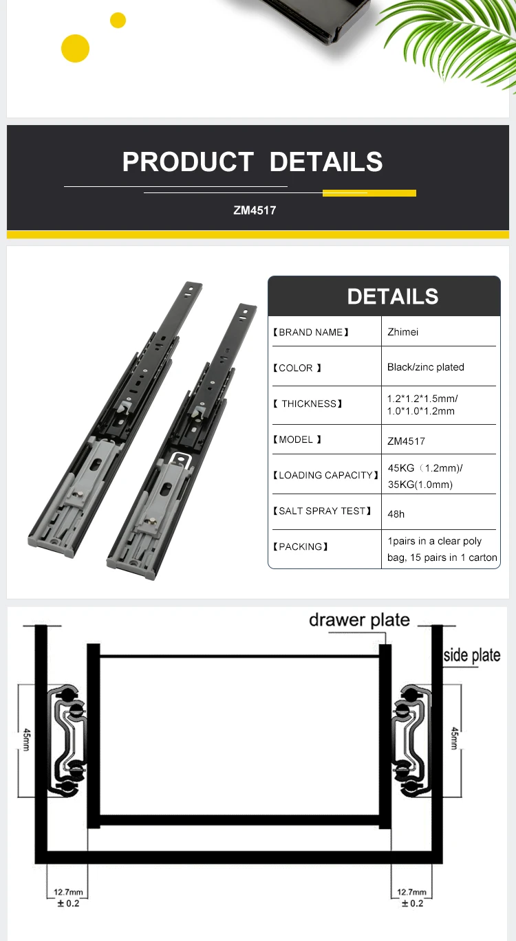 45mm Soft Closing Kitchen Cabinet Dtc Drawer Slides Suppliers