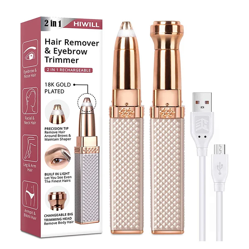 

NEW 2 in 1 Electric Eyebrow Trimmer for Women Body Hair Remover Bikini Painless Shaver for Nose Facial Epilator Rechargeable