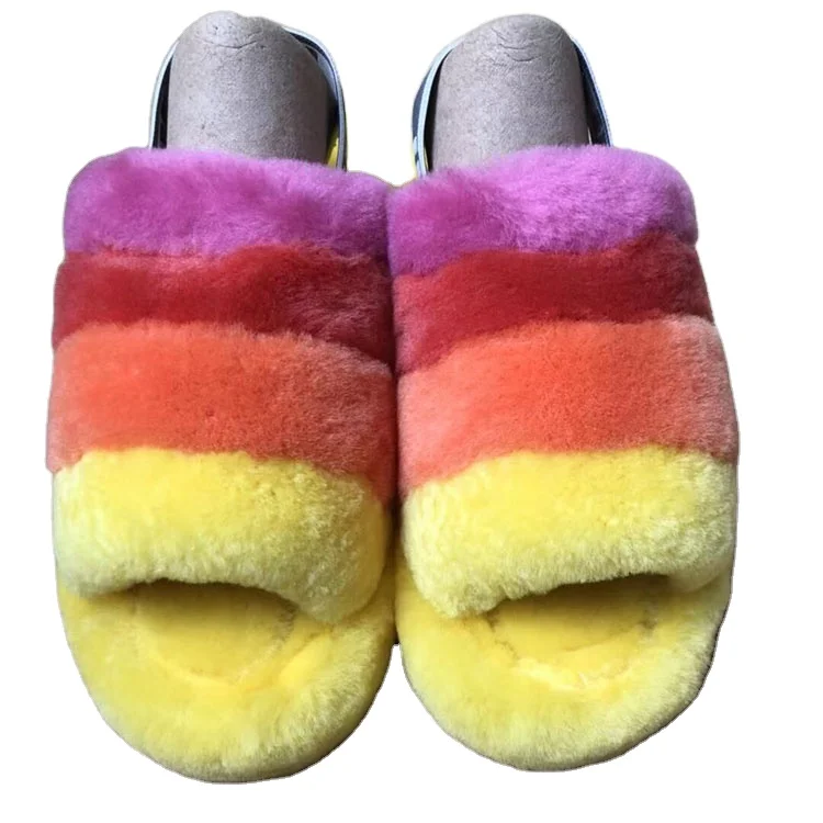 

Free Shipping Uggging Furry Designer Fuzzy Real Fur Plush Indoor Strap Oh Year Fluff Womens Slippers Slides With Box, Black blue red yellow grey cheetah