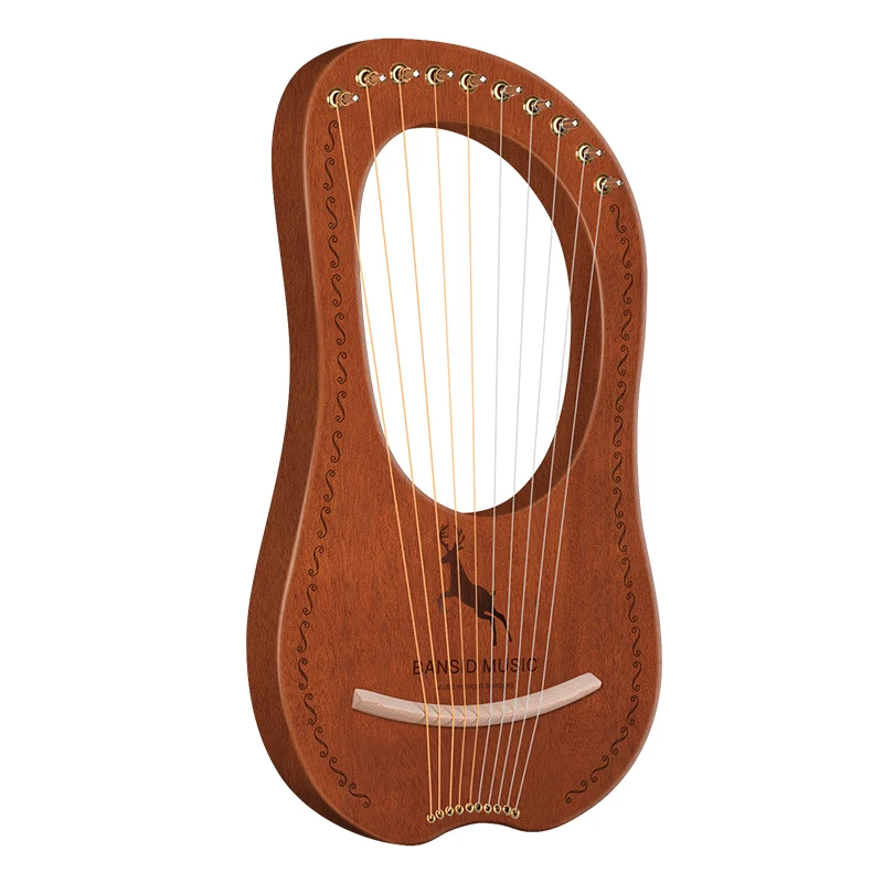 

2020 promotion 10 strings solid mahogany wood lyre harp, Natural, brown