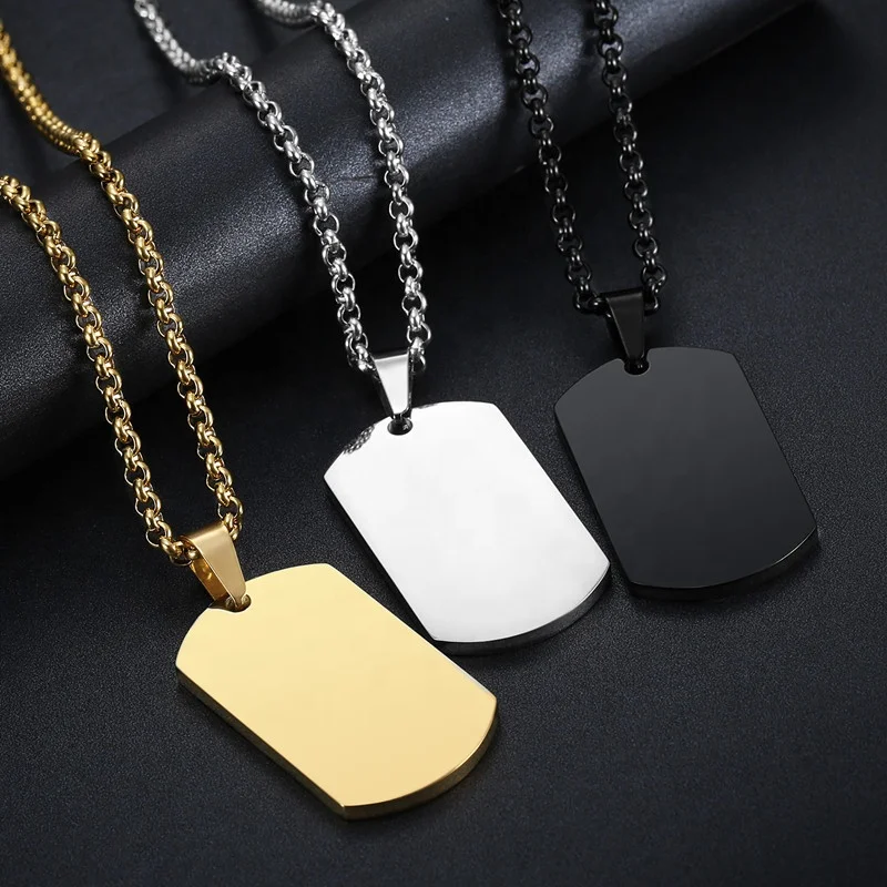 

Custom Sublimation Blank Pendant Necklace High Polished Stainless Steel Heavy Dogtag Pendant Necklace For Men, Steel,gold,black