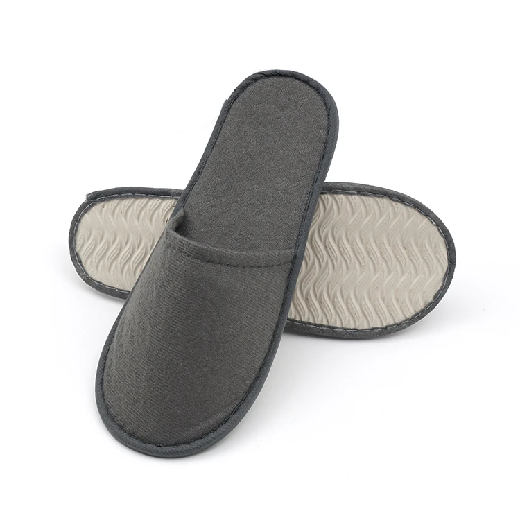 

wholesale cheap disposable terry plush napped fabric gray luxury slipper for hotel, Customized color
