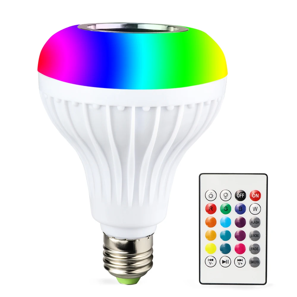 LED Smart Music Bulbs Bluetooth, 12W E27 RGB Music Bulb Speaker with 24 Keys Remote Control