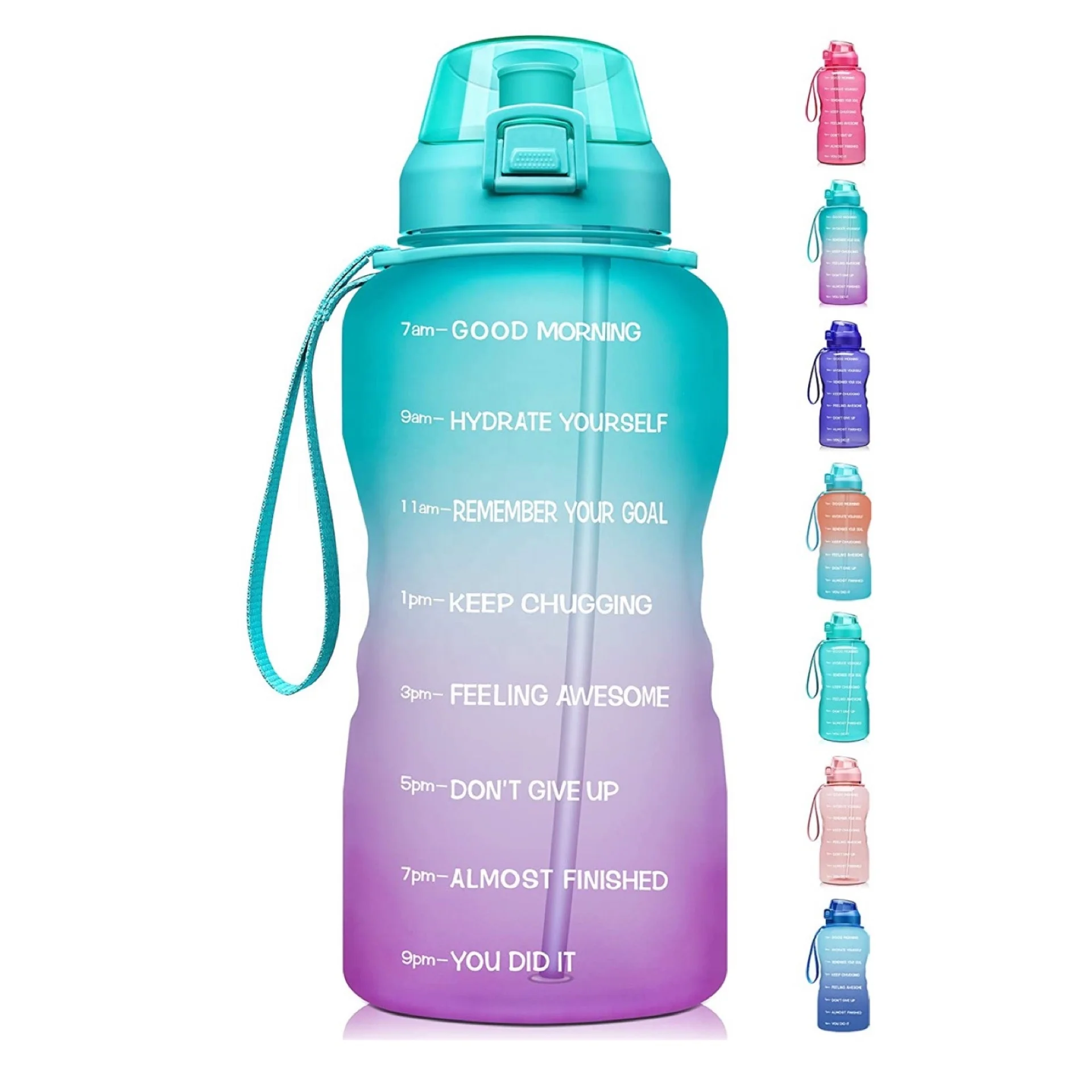 

Gradient Water bottle with time marker 2.2L Sports Outdoor Gym Frosted Plastic Motivational water bottle