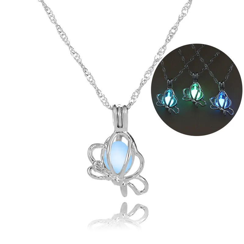 

Fashion Women Glow Jewelry Silver Plated Butterfly opal allah necklace for gift