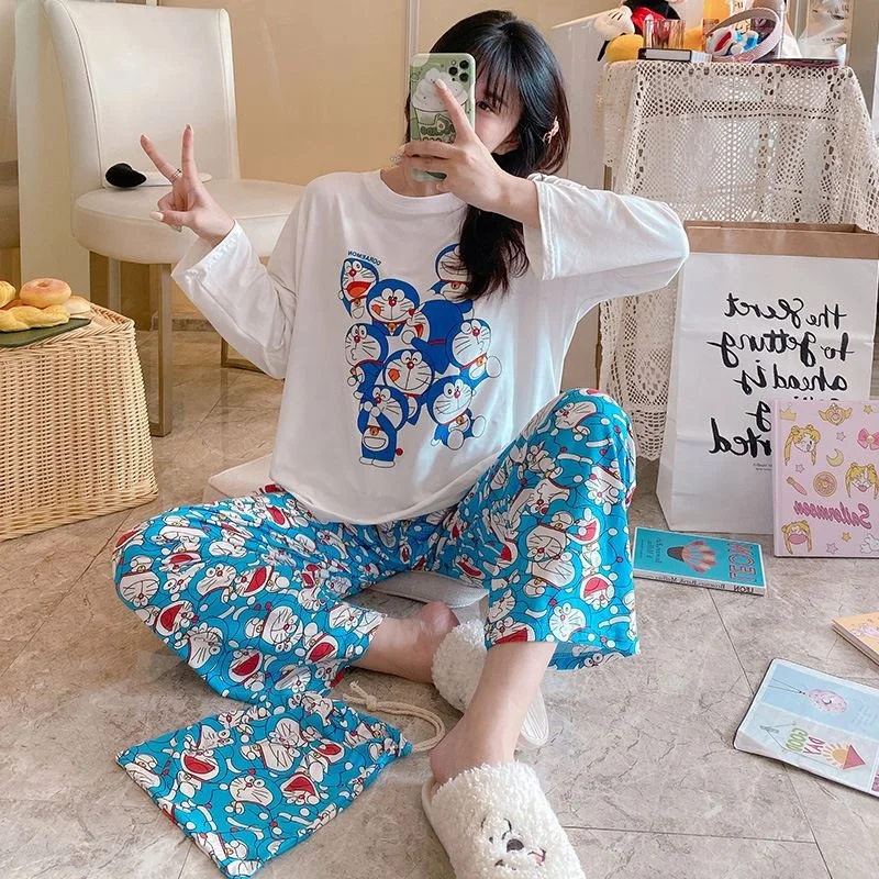 

Wholesale Ropa De Dormir breathable Pjs Two Piece Pajamas Pijama Stich Pyjamas Long Sleeve women's Cartoon Sleepwear For Lady