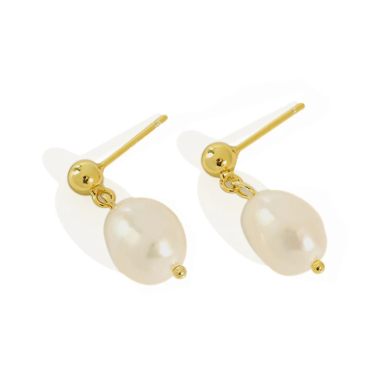 new design women Korean 18K gold plated 925 sterling silver baroque fresh water pearl earrings