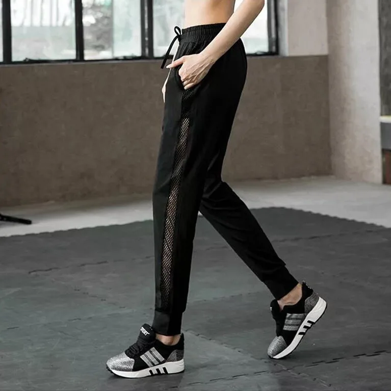 

2021 Side Gauze Sweatpants Female Loose Body-building Trousers Quick Dry Breathable Running Pants Yoga Pants