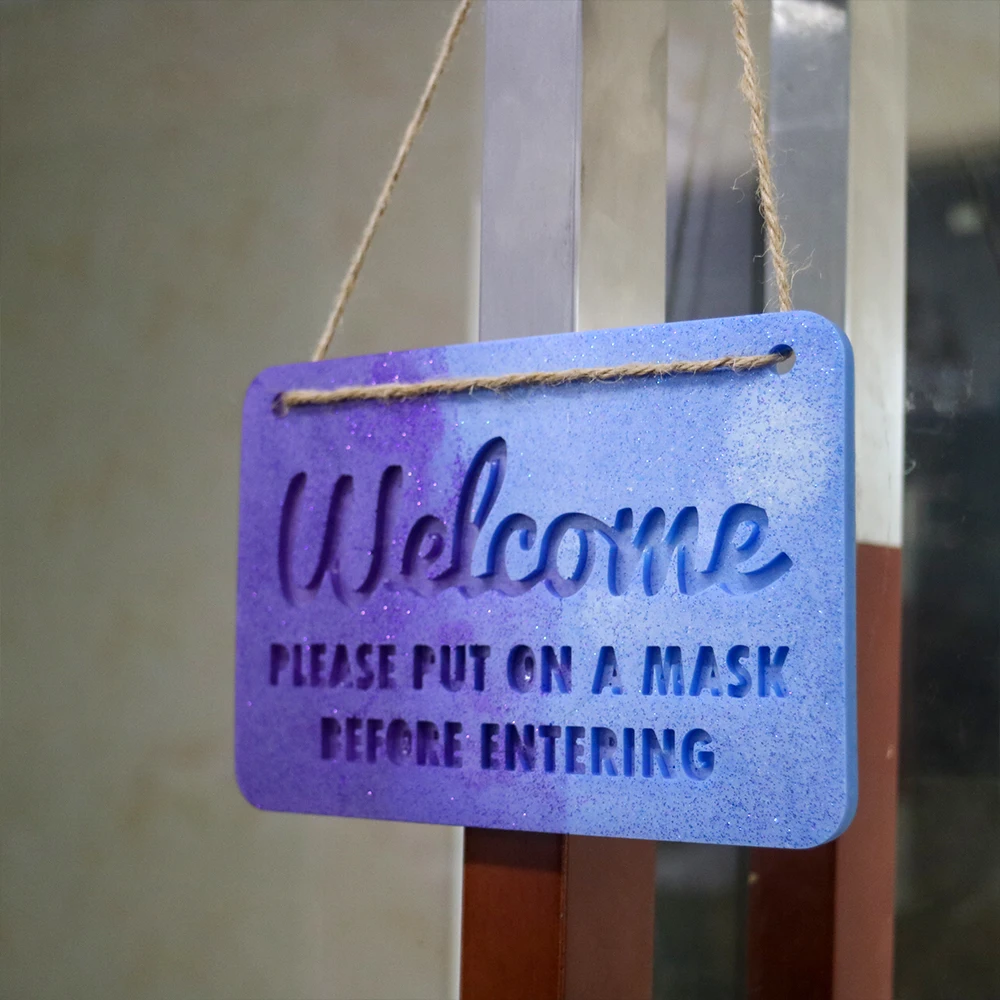 

LOVE'N LV217W diy welcome wall hanging doorplate board PLEAST PUT ON A MASK BEFORE ENTERING Sign tablet resin silicone mold