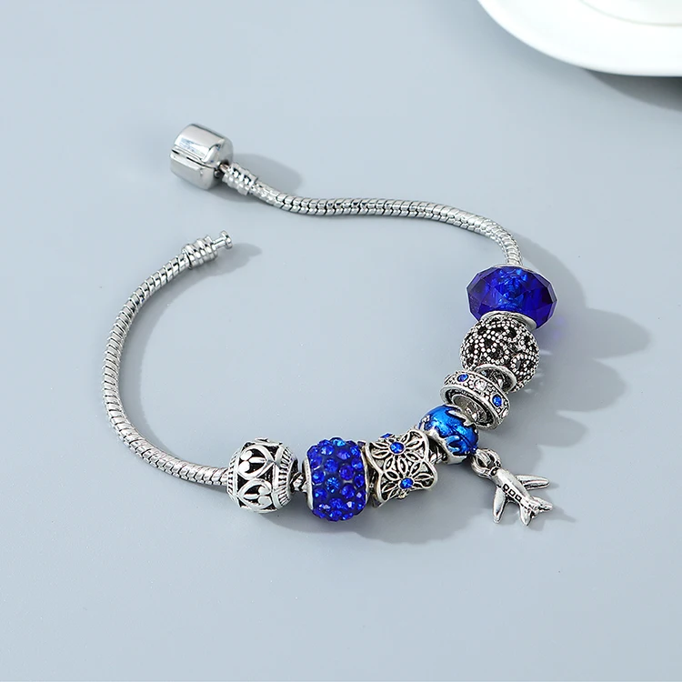 

Punk Hip Hops Best Selling Bling Diamond Round Bead Charm Bracelet CZ Zirconia Airplane Drop Charm Bracelet For Party
