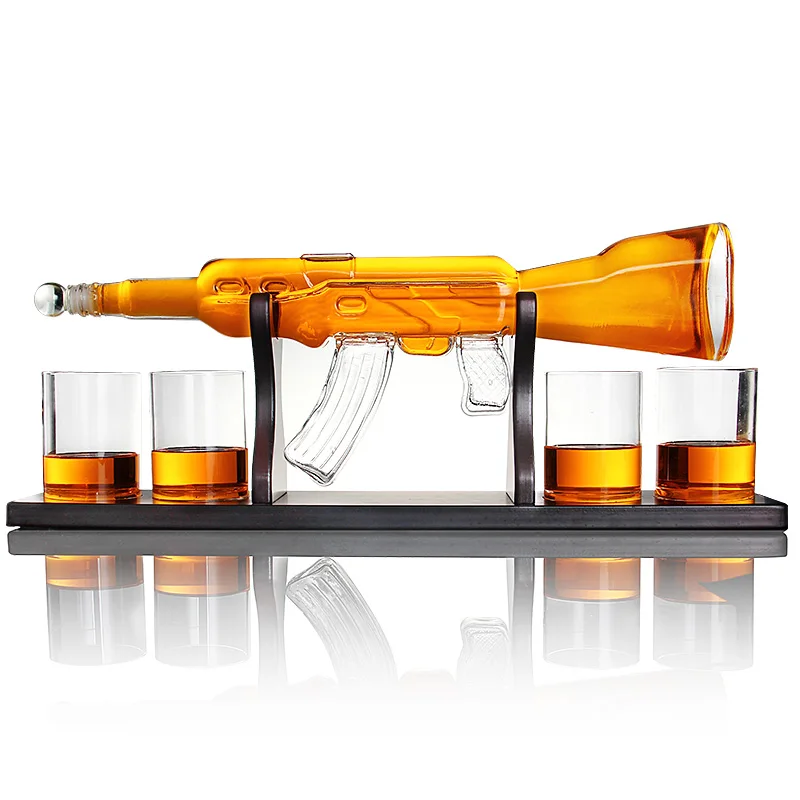 

Fathers Day Custom Unique AK 47 Gun Shape Glass Wine Bottle Liquor Whisky Tequila Bar Glassware Glasses Decanter Cup Set