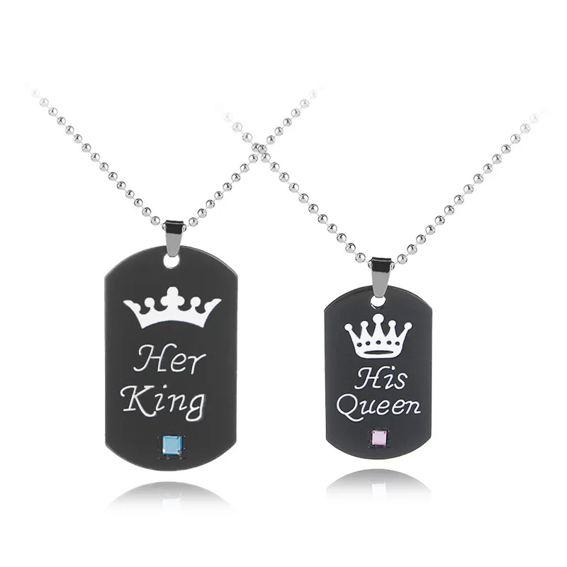

2022 wholesale Crown Couple Necklaces Her King and His Queen Stainless Steel Pendant Necklace For Lovers Valentine's Day Gift