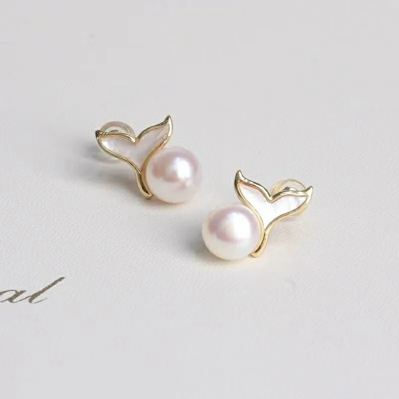 

Certified Fresh Water Pearl Earrings Ear Studs You Have 14K Gold Injection Mother Shell Natural Pearl Ear Studs