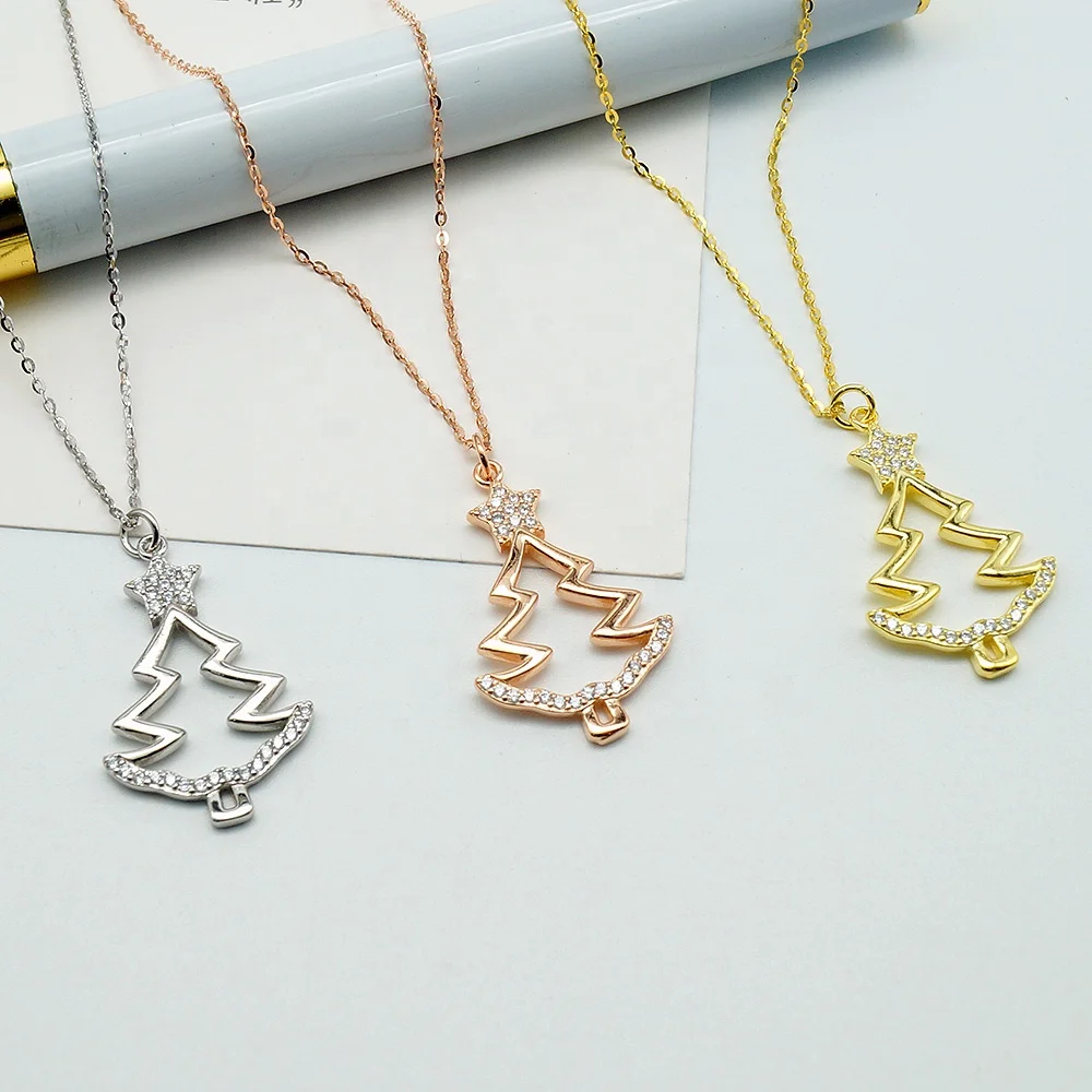 

Amazon Top Sale Sterling Silver Christmas Tree Pendant Necklace Women Jewelry Necklaces