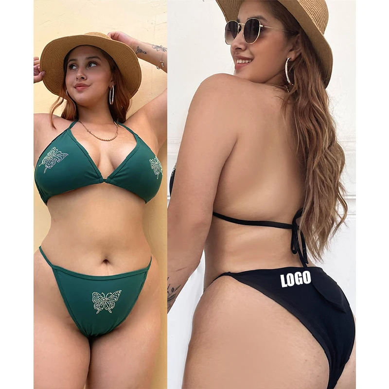 

European and American sexy bikini plain female split strap luxury crystal diamond swimsuit gold accessories swimwear CUT OUT