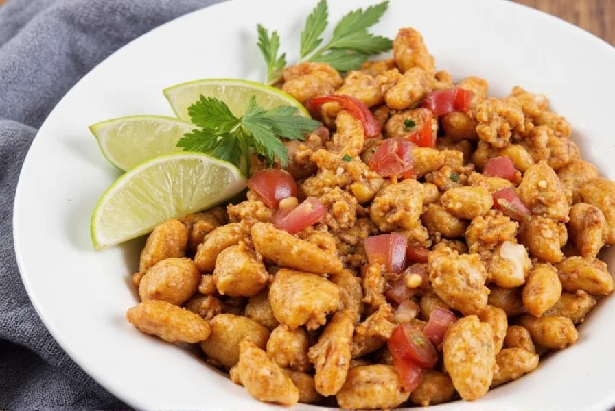 Final plate of Tinga de Pollo served with toppings