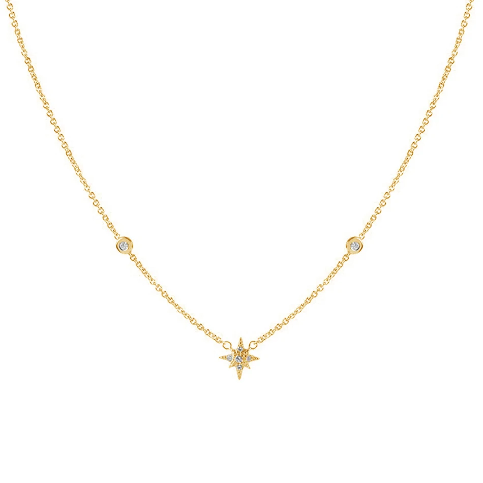 

cubic zirconia jewelry silver 925 14k gold plated wholesale luxury pave diamonds star burst necklace