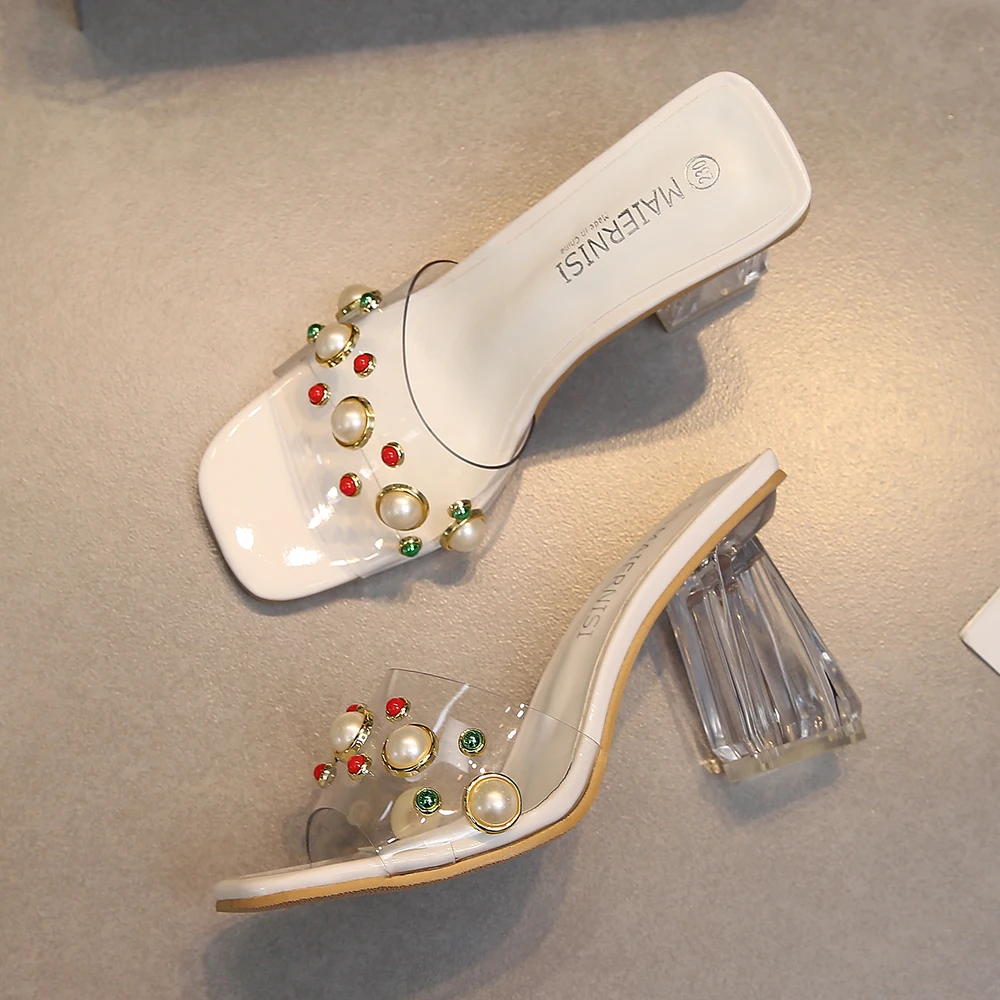

Dropshipping shoes PVC Jelly Sandals Open Toe warm-welcome heels for ladiesTransparent Slippers Shoes Heel, White