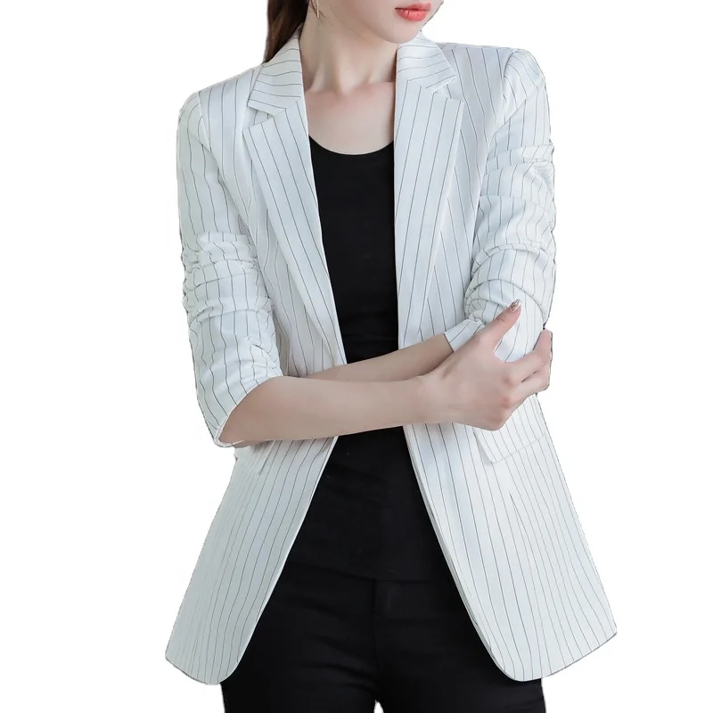 

Netflix small suit female short paragraph new autumn career Korean version of Slim suit large size casual striped jacket