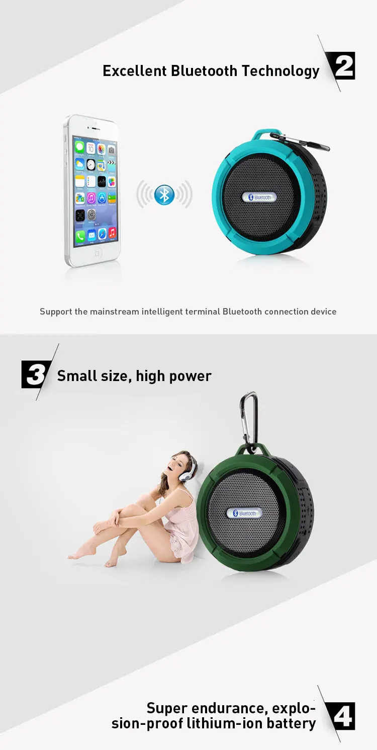 C6 IPX4 waterproof shower BT speaker with sucker hooker portable phone sport stereo wireless mini speaker - ANKUX.COM