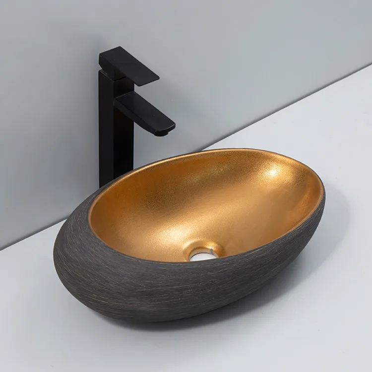 electroplated-hand-wash-basin-9042A-E-549-perspective-matte-gold-basin-contrasting-raked-charcoal-exterior