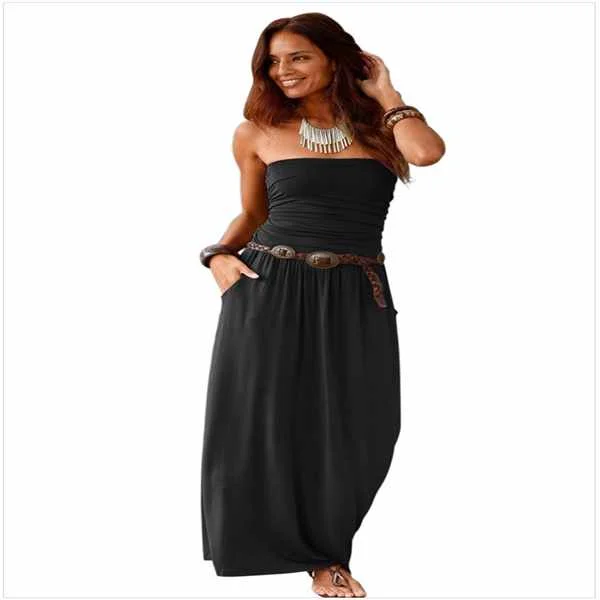 

2021 Summer New Women's Dress Tube Top One-line Neck Sleeveless Strapless Loose One-piece Long Dress, Picture showed