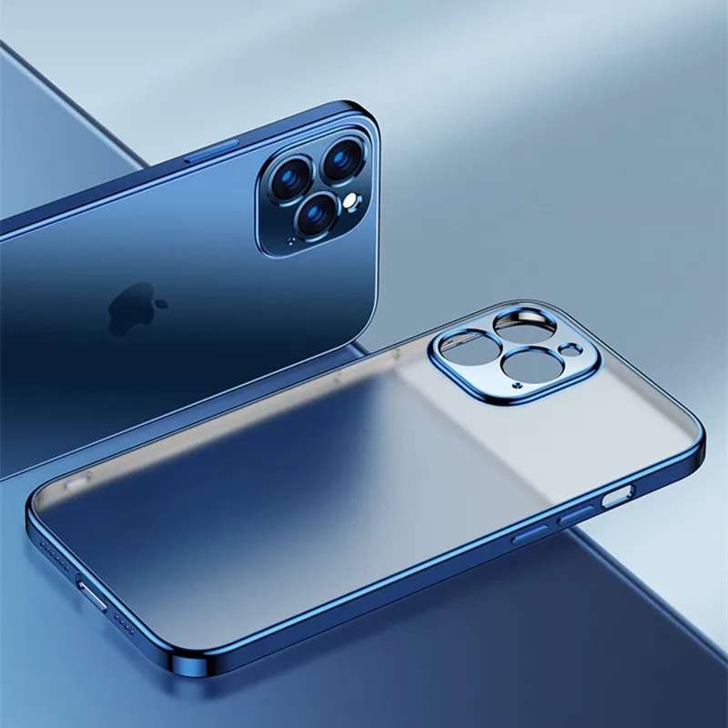 

Laudtec Luxury Square Frame Electroplated Plating Clear Phone Case For iPhone 13 12 Pro Max Mini 11 Transparent Silicone Cover