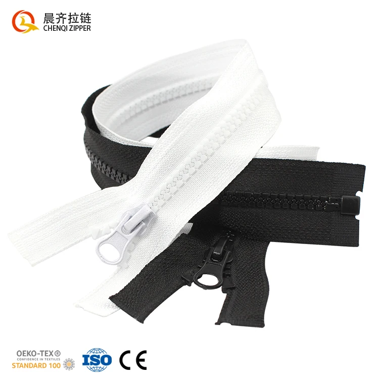 

Factory direct selling high quality 5# resin zipper open-end black white plastic rubber teeth zipper