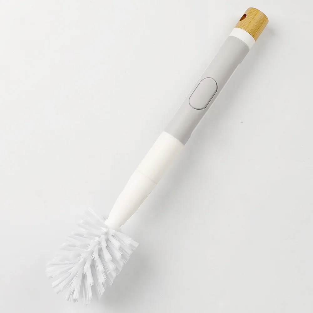 

Kitchen Dispensing White Bamboo Handle Washing Water Bottle Cleaning Bottle Brush