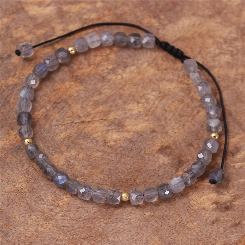 

Minimalist Gemstone Tiny 4mm Square Candy Labradorite Dainty Beads Bracelet Boho Stacking Women Tibetan Yoga Jewelry Wholesale