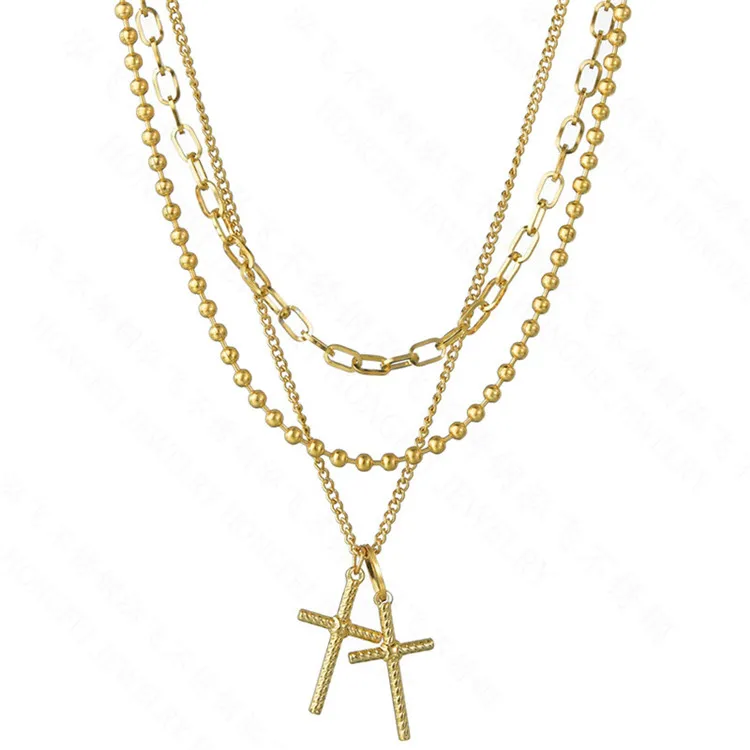 

European and American cross multi-layer necklace hip hop stainless steel necklace female retro pendant net red long section cold, Picture shows