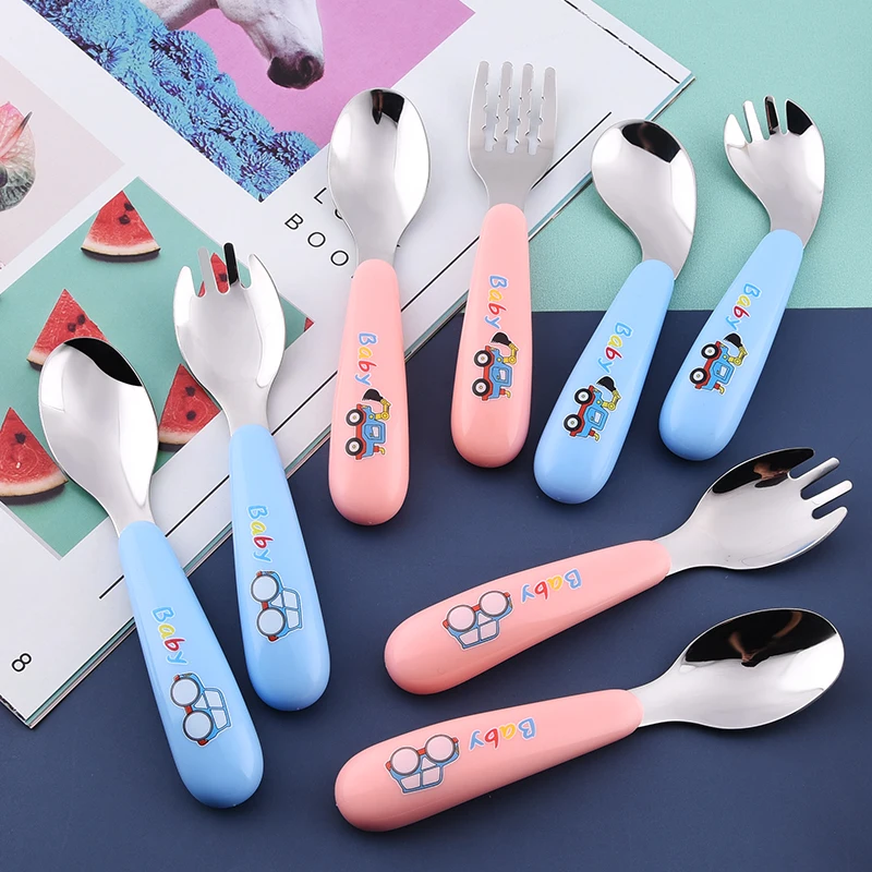 

Wholesale 304 Children's Flatware Set Stainless Steel Spoon Fork with Cartoon Plastic Handle Cute Cutlery for Kids