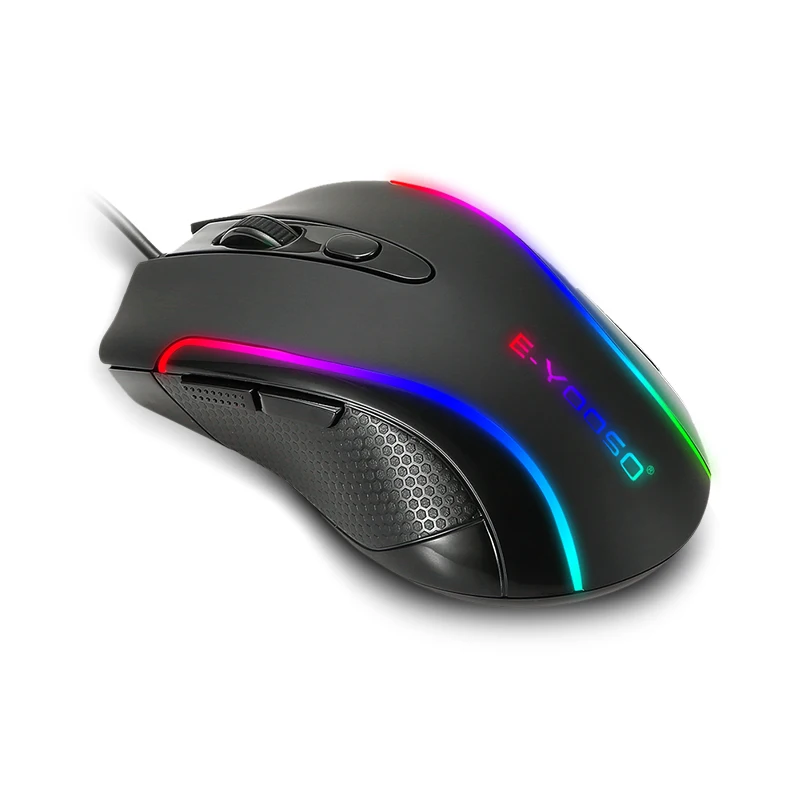 

E-yooso X7 usb pc computer Wired Gaming RGB Backlit led Ergonomic Programmable 7 Modes up to 7200 DPI gamer mouse, Black