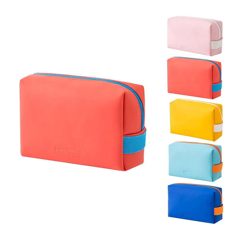 

New Fashion Grils Cute Cosmetic Bag Waterproof Pu Leather Candy Colors Women's Clutch Bag Storage Makeup Bags Toiletry Wash Box, Yellow,pink,orange,sky blue,blue
