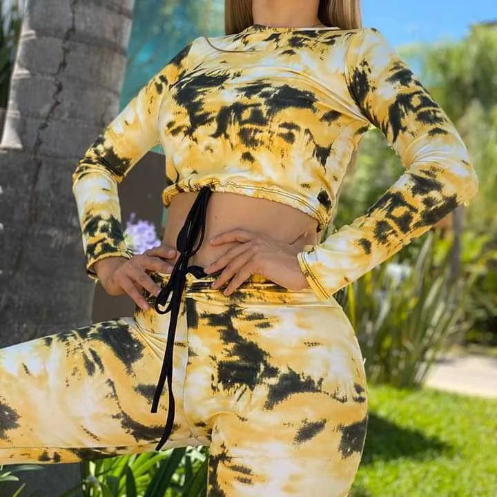 

s335a 2021 tie dye set Leisure sports tie dye thickened long sleeve suit two piece set, Pink red gray black wine red green light blue