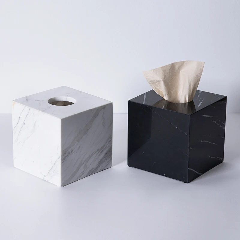 

Tissue Boxes Natural Marble Tissue Paper Box for Home Decor, Black, white