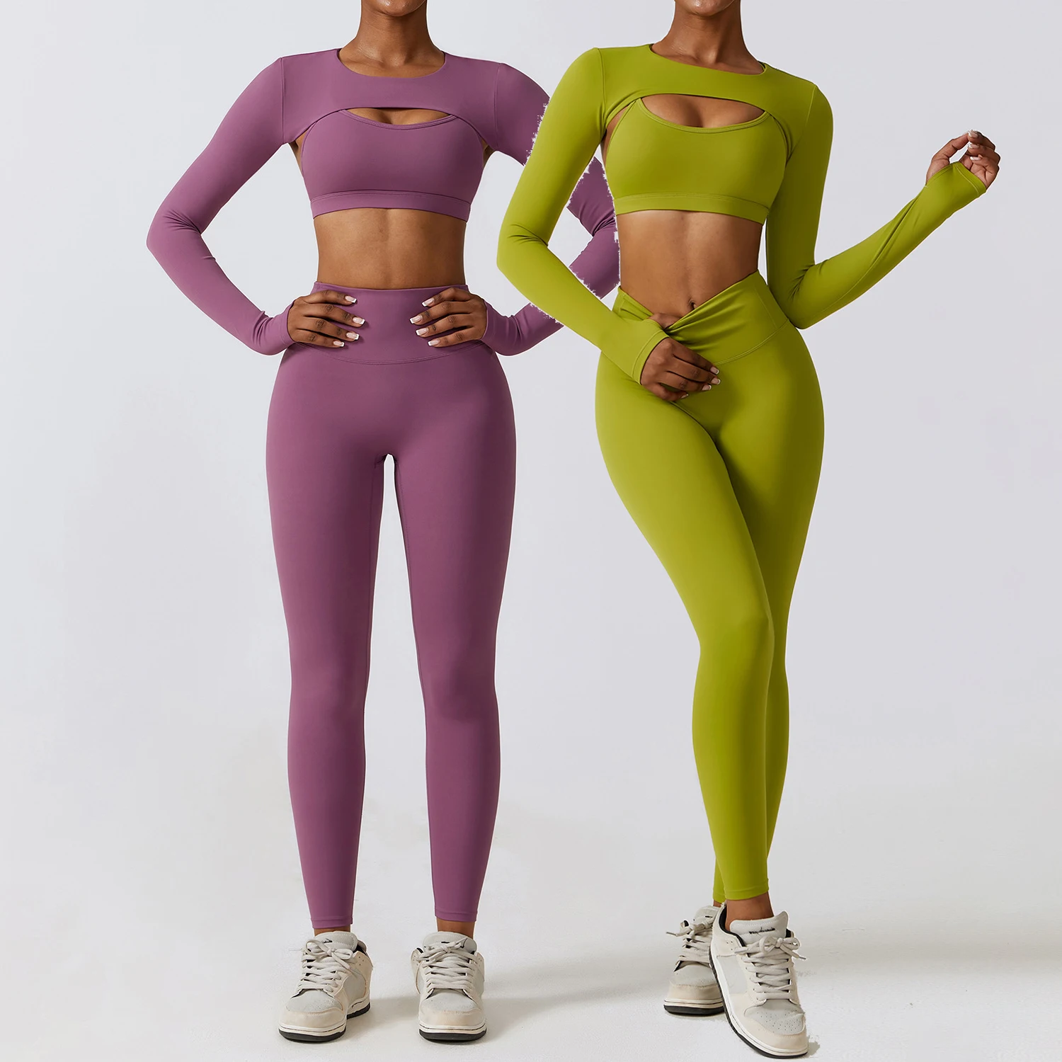 Factory Directly Sale Long Sleeves Crop Top 3pcs Workout Yoga Sets Comfortable Gym Fitness Sets Quick Dry Sport Women Clothes