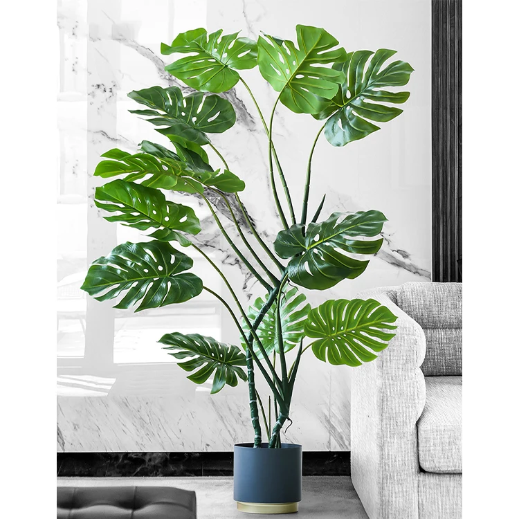 

OEM /ODM Eco-friendly artificial plant Monstera with cement pot Decorative artificial tree flowers bonsai for home office, Green