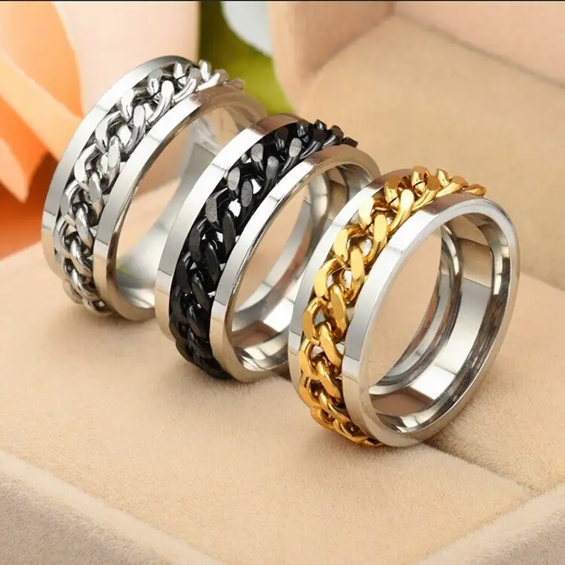 

Classic Men's Women's Jewelry Anxiety Relief Rings Fashion Stainless Steel Turn Chain Decompression Rings, Steel corol