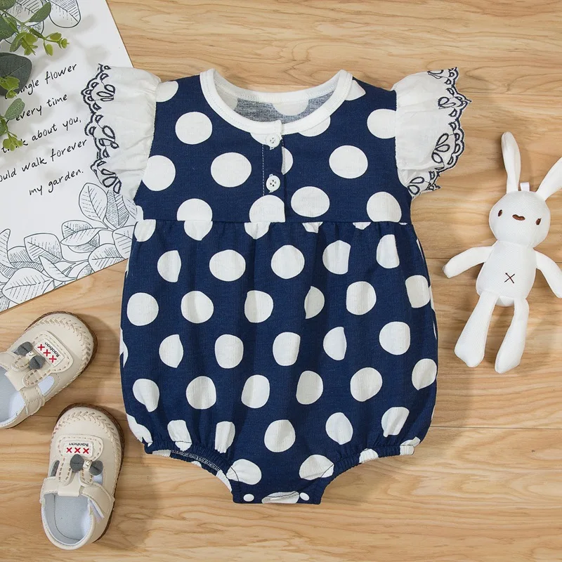 

Baby Girls Fly Sleeve Jumpsuit Clothes Baby Dot Printed Romper Ins Hot Sell Baby Romper, As picture