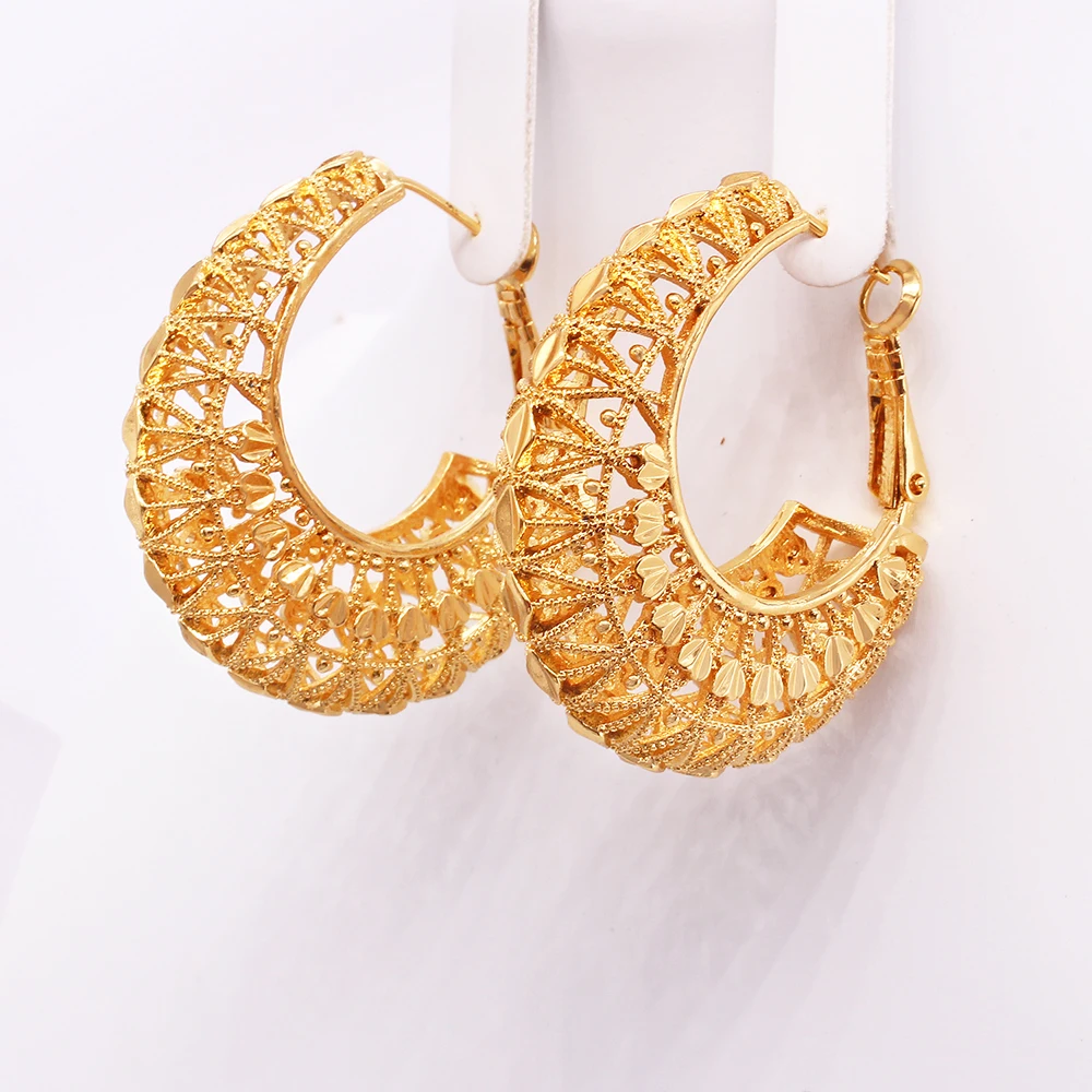 

African luxury New Luxury 24K Gold Plated designer Hoops Pircing Jewelry hoop ear rings round Earrings bridal Earings for women, Gold color