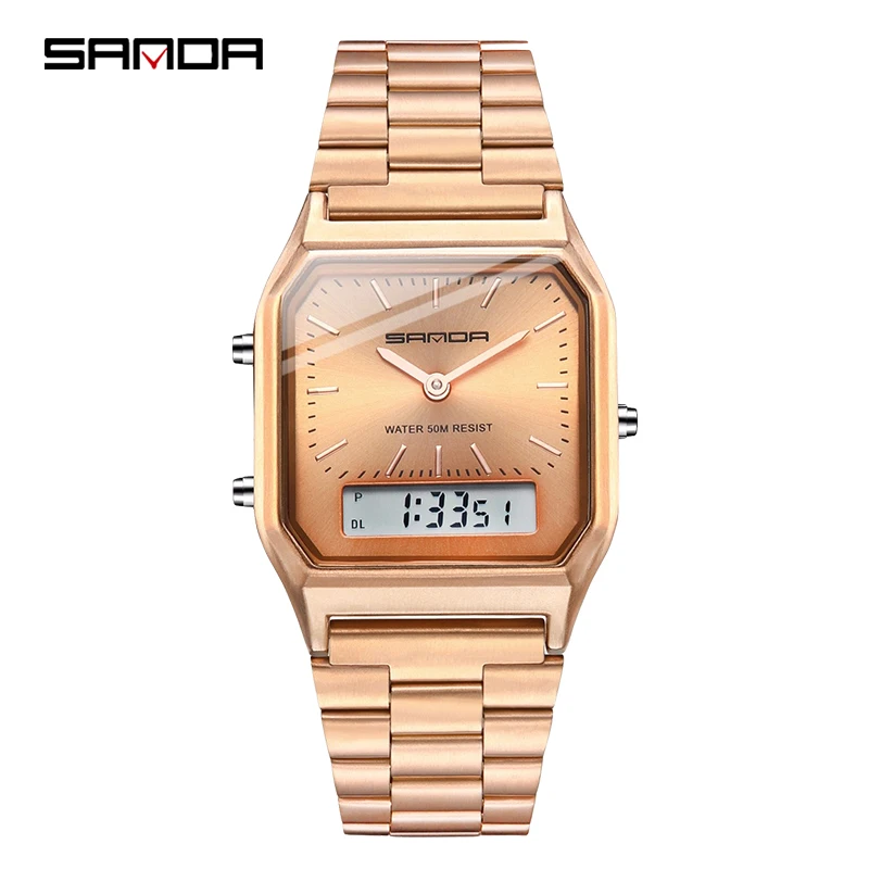 

Famous Style SANDA 747 Unisex Digital Watch Analog Digital Display Fashion Stainless Steel Strap Design Your Own Sport Watches, 6 colors