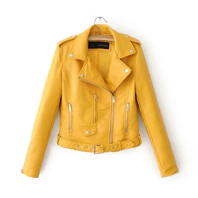 

HC224 fall winter motorcycle PU leather ladies jacket solid color pocket zipper slim short long sleeve fashion sexy women jacket, Picture color