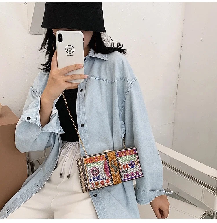 

New Dollar Bag Money Bags Clutch Purse Fashion Women Rhinestone Purse Crystal Diamond Bling Money Purses, As the picture shown