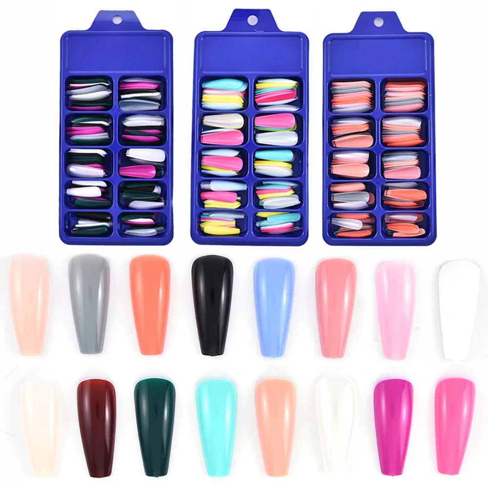 

100Pcs INS Fashion Professional Mix Color False Nail Full Cover Long Coffin Detachable Nail Tips for Women Art Manicure