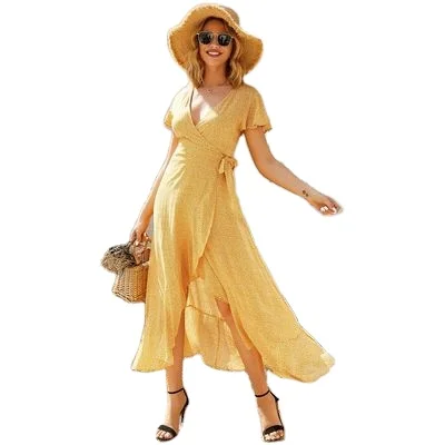 

Spring and summer women's 2021 new floral long skirt dress, As picture