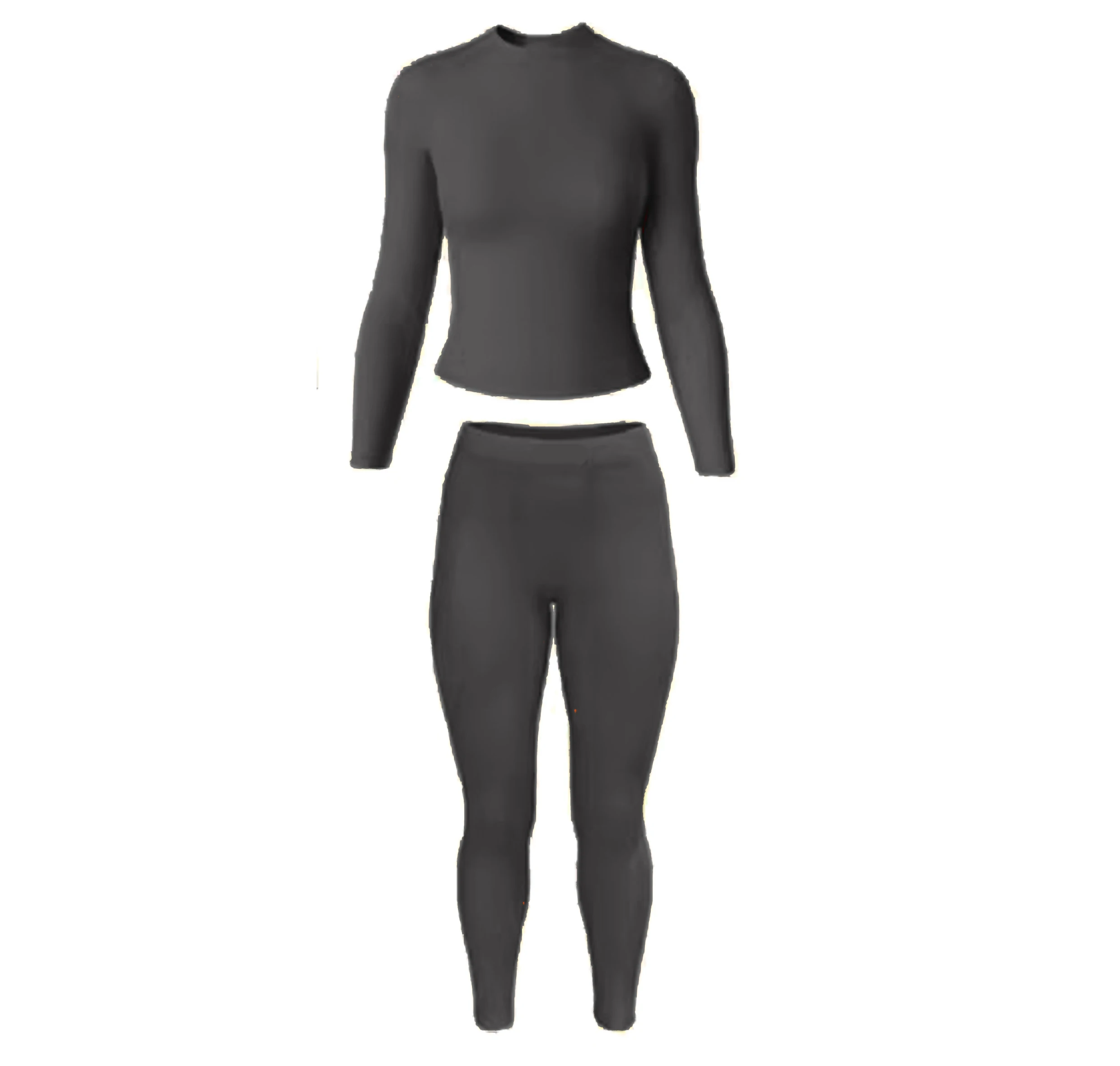 Wholesale Clothing Manufacturers Custom Grey Poly Ribbed Long Sleeve Tshirt and Legging 2 Two Pieces Set Lounge Wear Dupe Fall