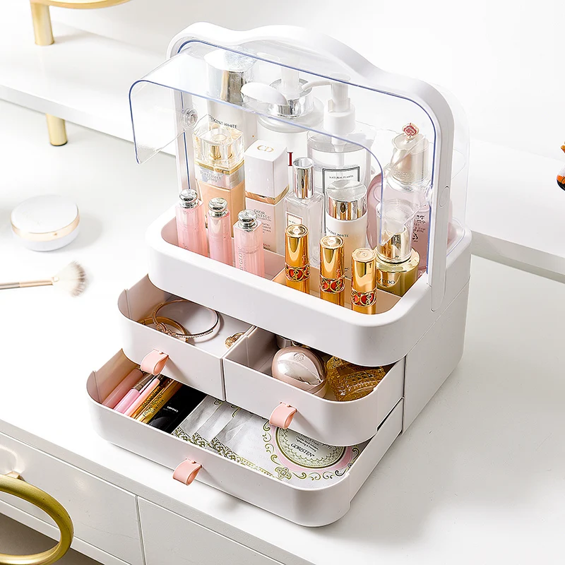 

New Design Transparent Portable Cosmetic Organizer Box Clear Makeup Container Storage Drawer Box