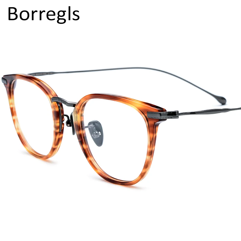 

Borregls Pure Titanium Optical Glasses Frame Men Vintage Prescription Eyeglasses Women Retro Round Myopia 1839