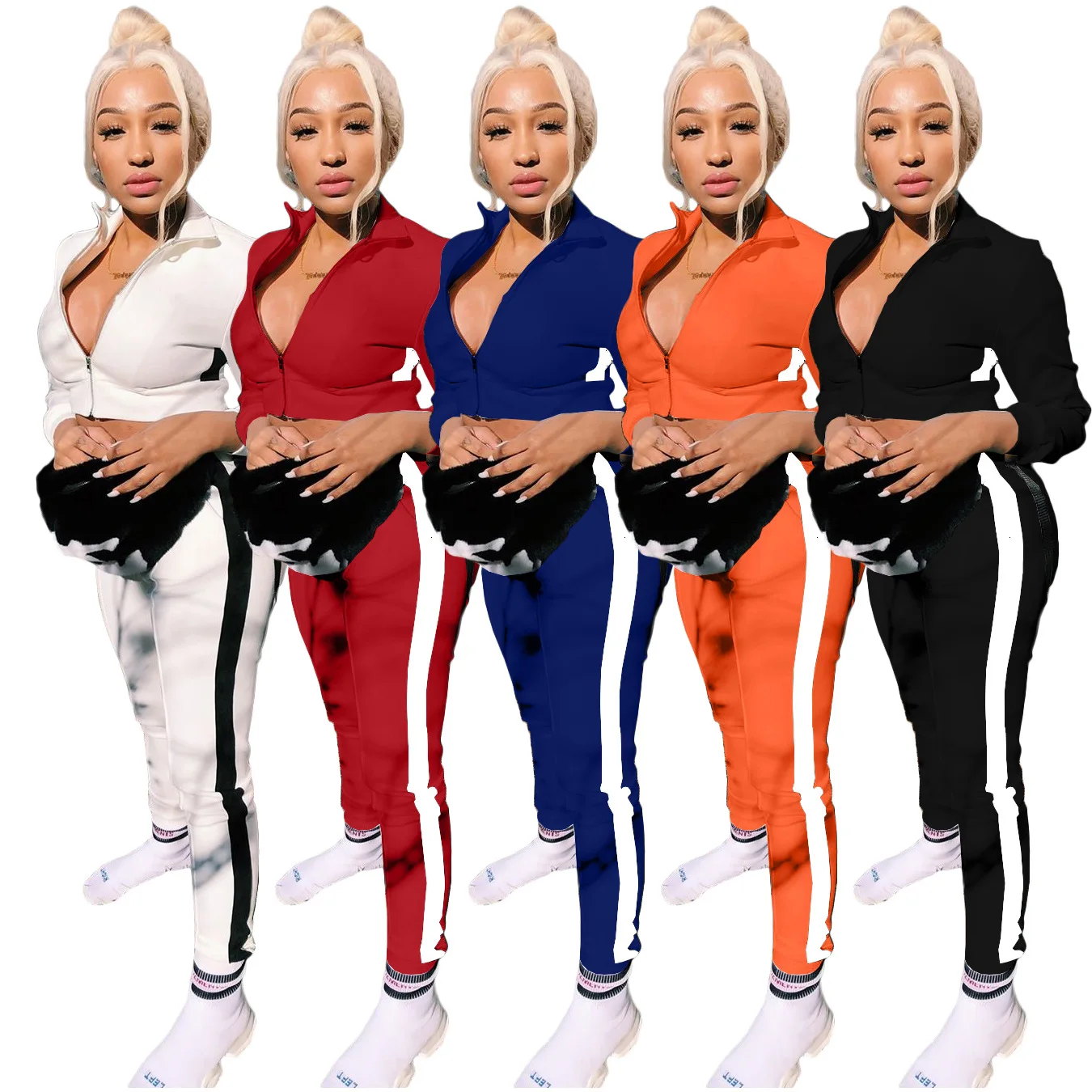 

Stylish 2 pc Set Women Tracksuits S-2XL Striped Patchwork Jacket Legging Pants Stretchy Sportswear Two Piece Set Outfits RS00582